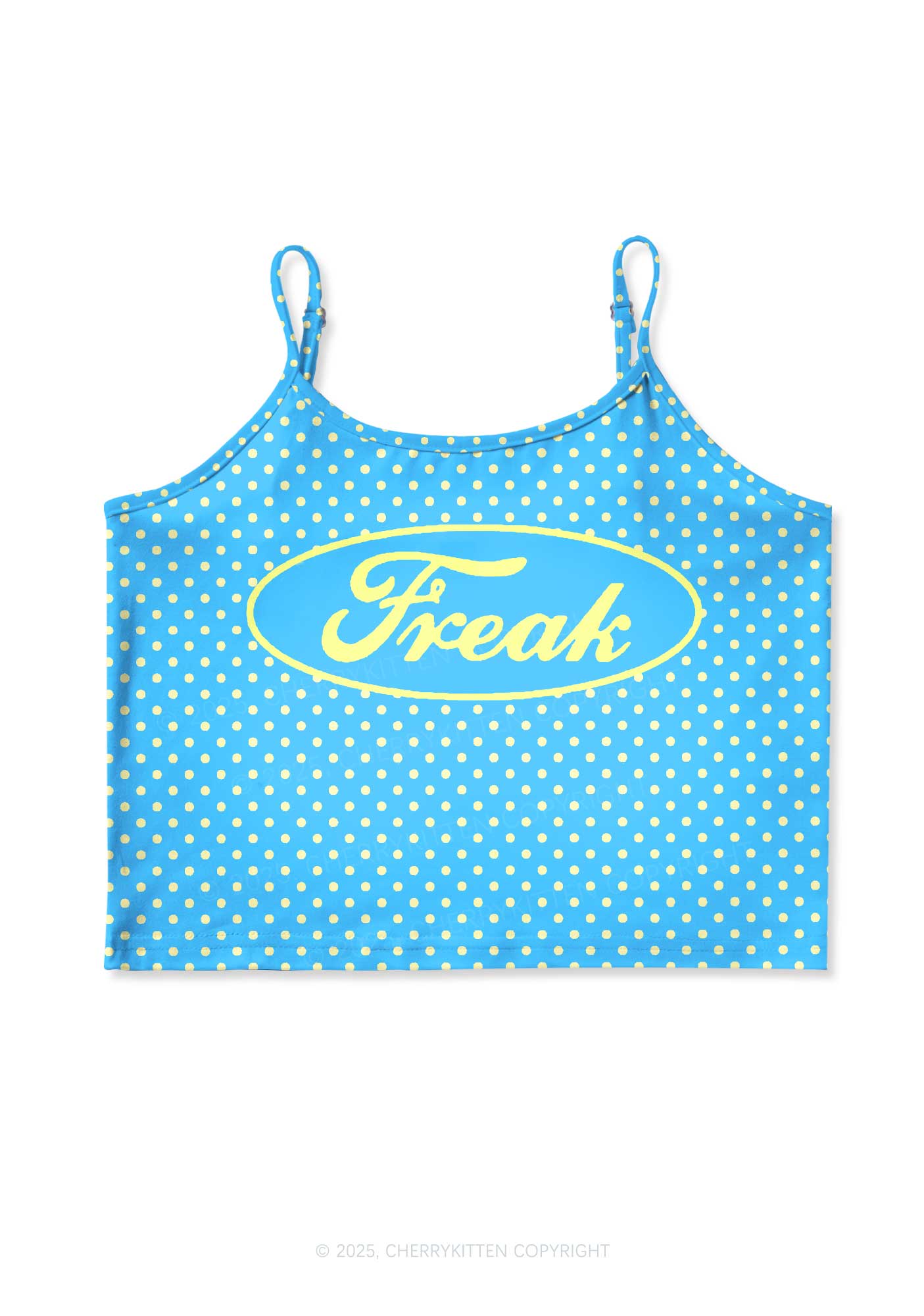 Yellow Polka Dots Freak Y2K Print Cami Crop Top Cherrykitten