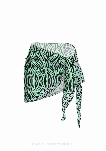 Mint Green Zebra Leopard Y2K Print Bikini Set Cherrykitten