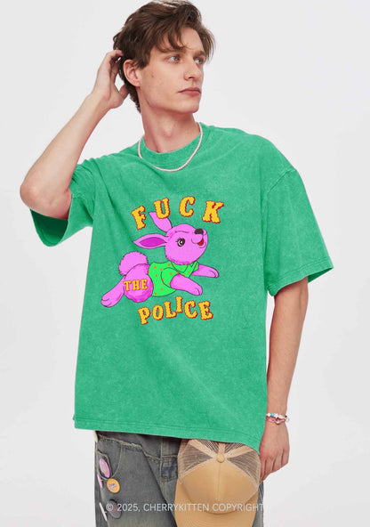 Fxxk The Police Bunny Y2K Shirts Washed Tee Cherrykitten