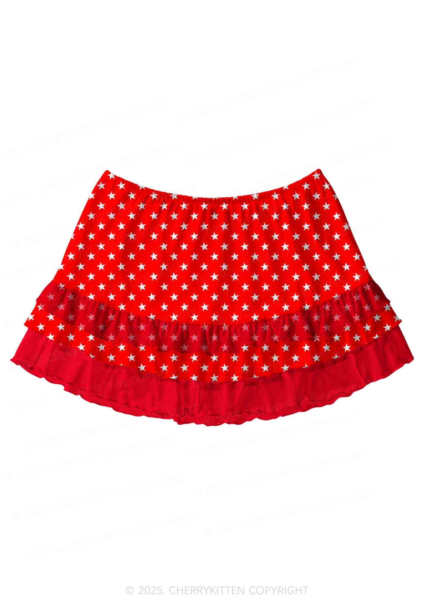 White Stars On Red Valentine's Day Y2K Print Mini Layered Skirt Cherrykitten