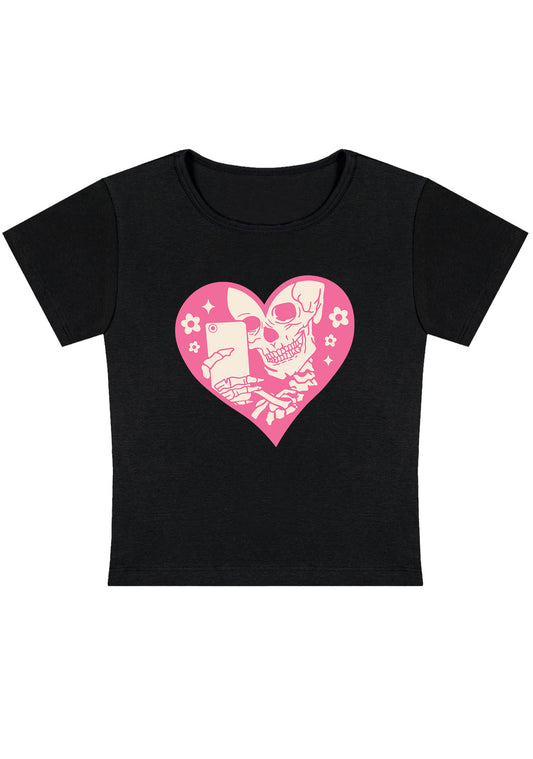 Halloween Skeleton Selfie Heart Y2K Baby Tee