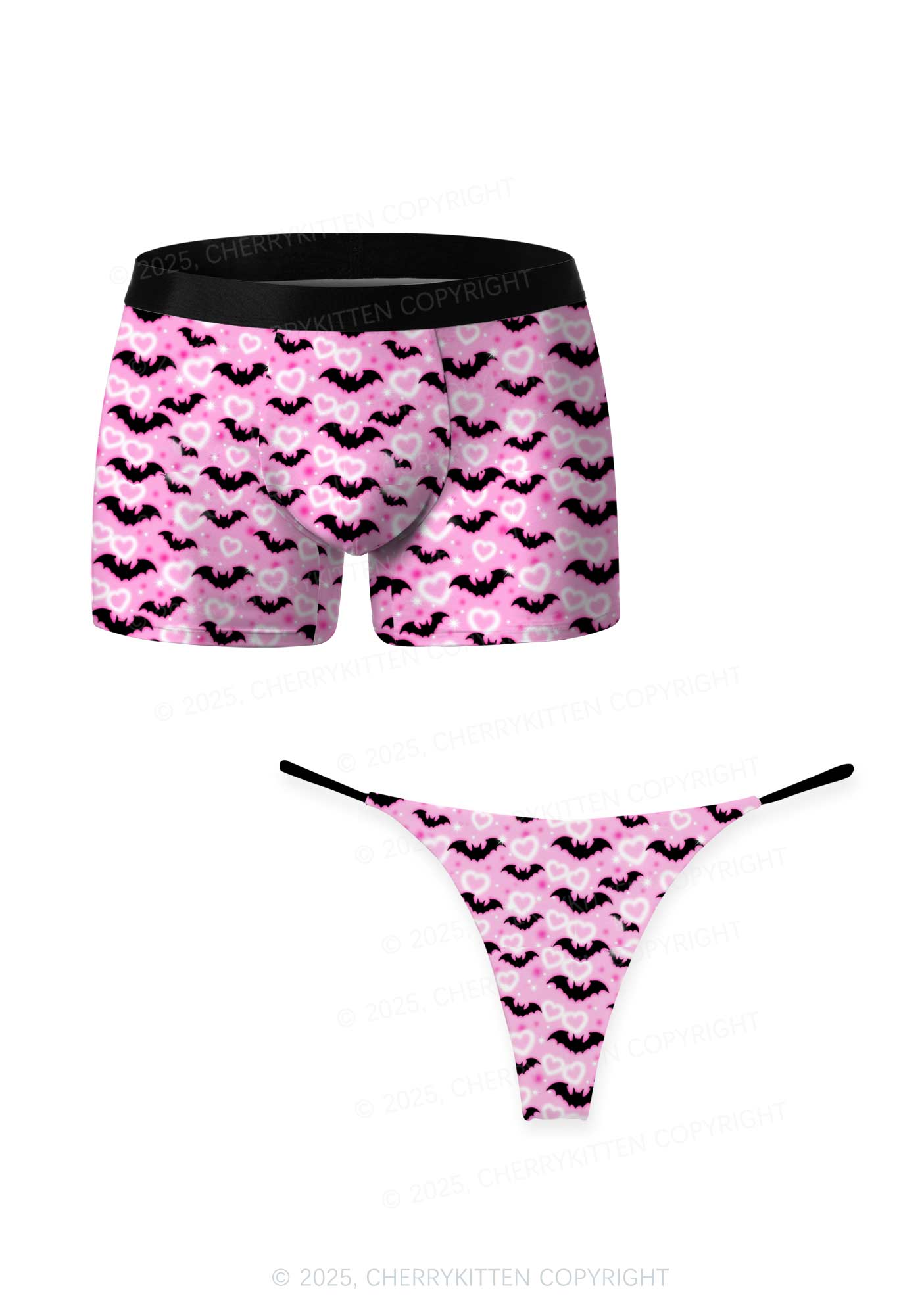 Bat Princess Valentine's Day Y2K Print Couples Boxer Thong Set Cherrykitten
