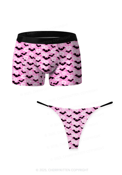 Bat Princess Valentine's Day Y2K Print Couples Boxer Thong Set Cherrykitten