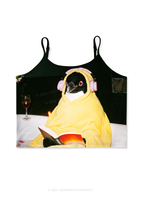 Penguin Bathing Y2K Print Cami Crop Top Cherrykitten