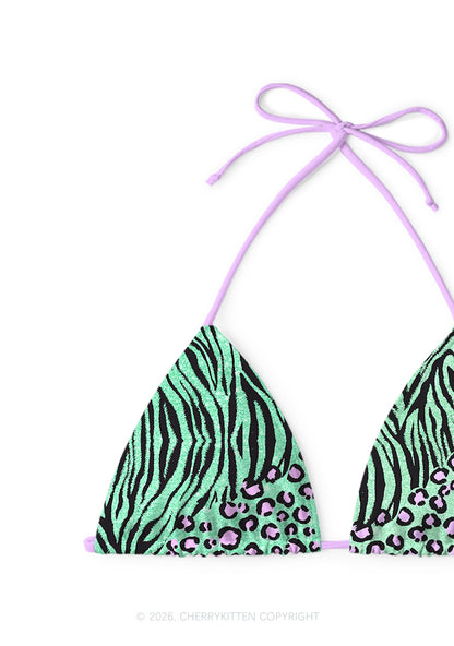 Mint Green Zebra Leopard Y2K Print Bikini Set Cherrykitten