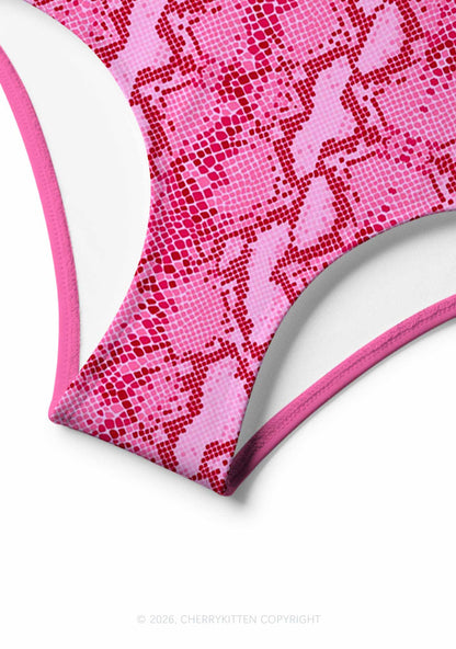 Hot Pink Snake Skin Pattern Y2K Print Bikini Set Cherrykitten