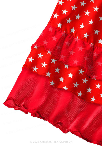 White Stars On Red Valentine's Day Y2K Print Mini Layered Skirt Cherrykitten