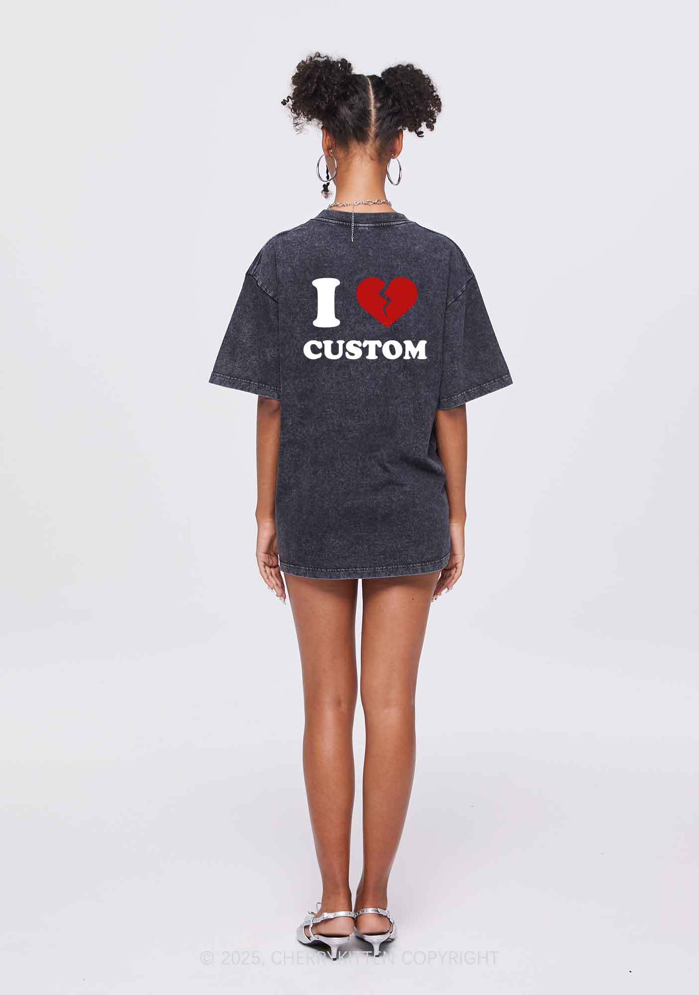 I Love Custom Two Sides Y2K Shirts Washed Tee Cherrykitten