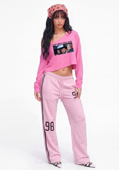 Make America Great Y2K Off Shoulder Long Sleeve Crop Top Cherrykitten