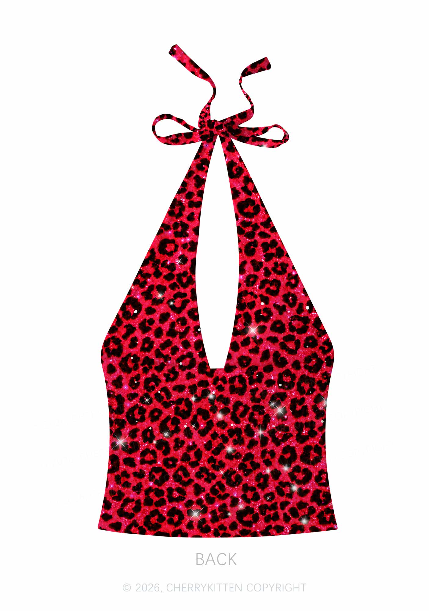 Bright Red Leopard Y2K Print Halter Deep V Neck Cami Cherrykitten