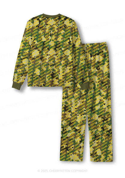 Wild Camouflage Feral Y2K Print Long Sleeve Pajama Set Cherrykitten