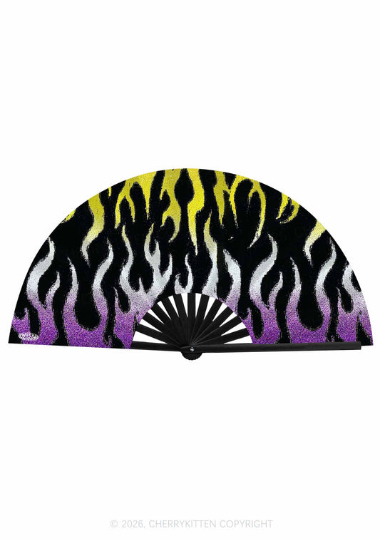 Nonbinary Flame Pride Y2K Rave Hand Fan Cherrykitten