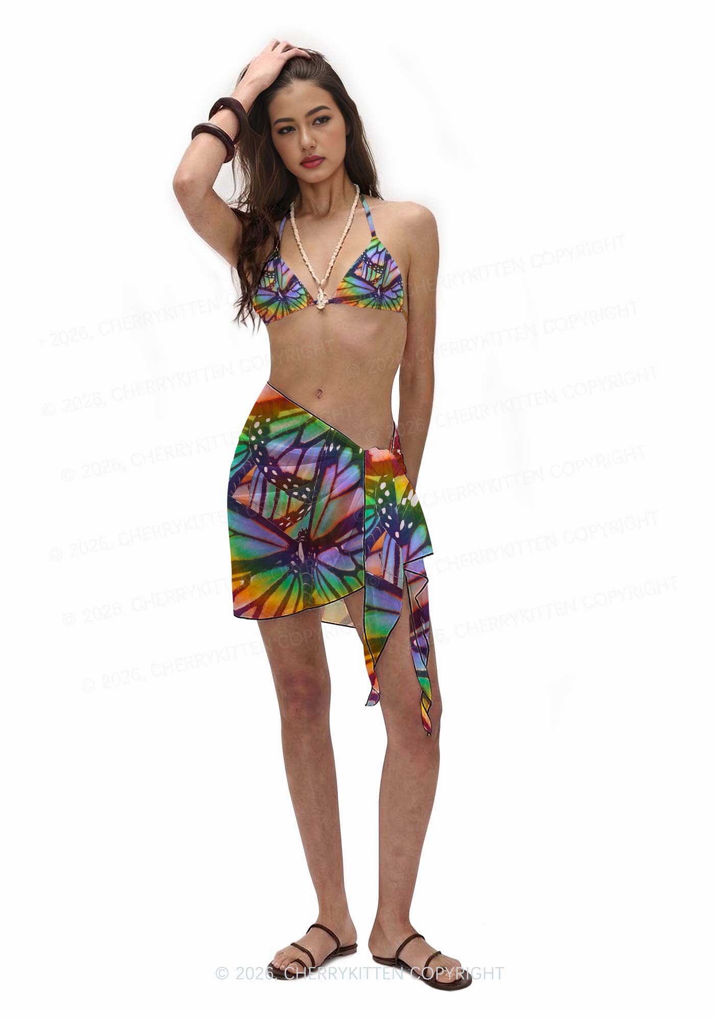 Rainbow Butterfly Y2K Print Bikini Set Cherrykitten