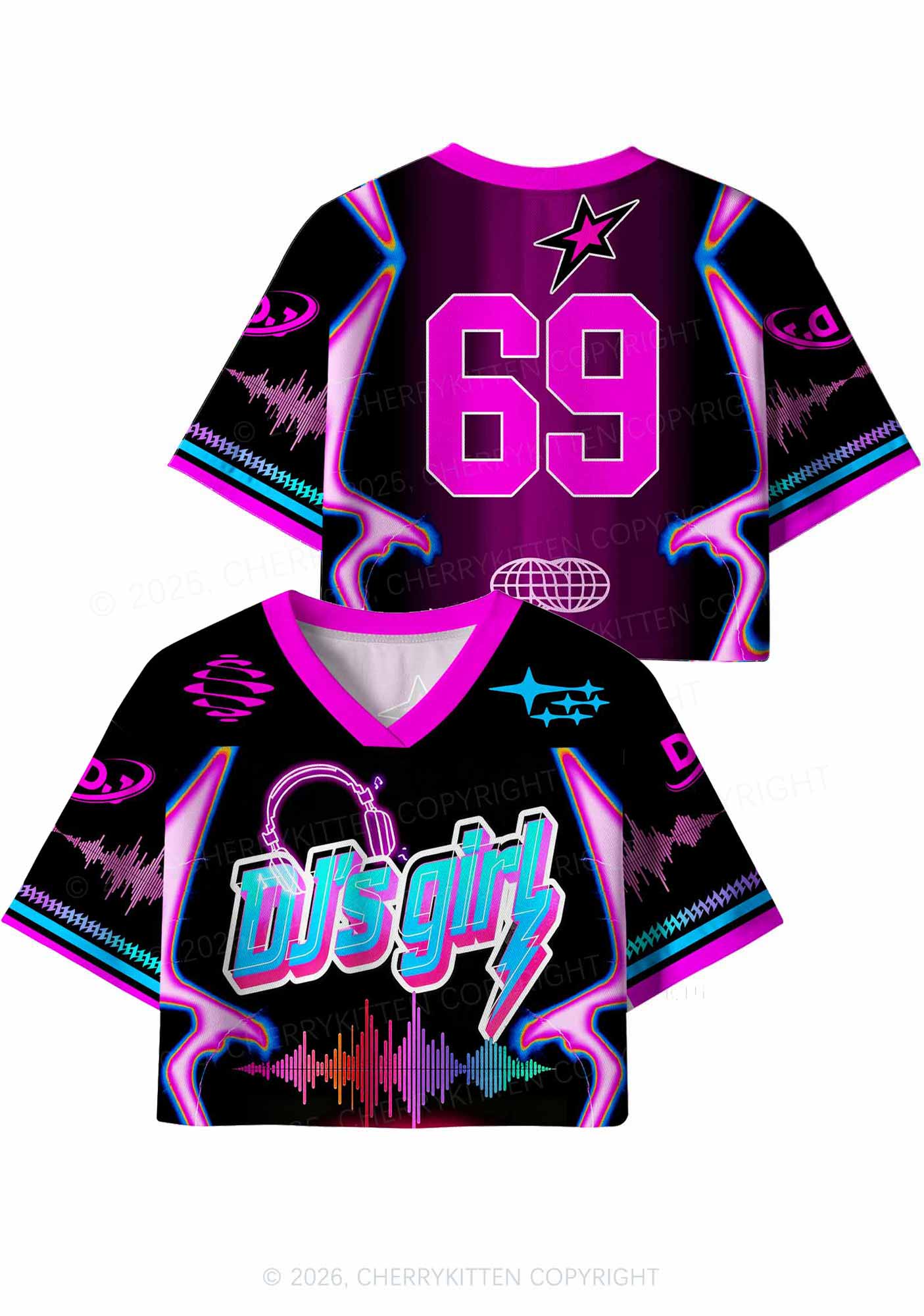 DJs Girl Neon Boombox Y2K Crop Sport Jersey Shirts Cherrykitten