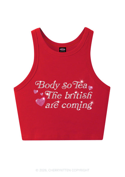 Rhinestone Body So Tea Y2K Crop Tank Top Cherrykitten