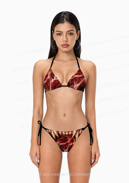 Halloween Blood Fangs Y2K Print Bikini Set Cherrykitten