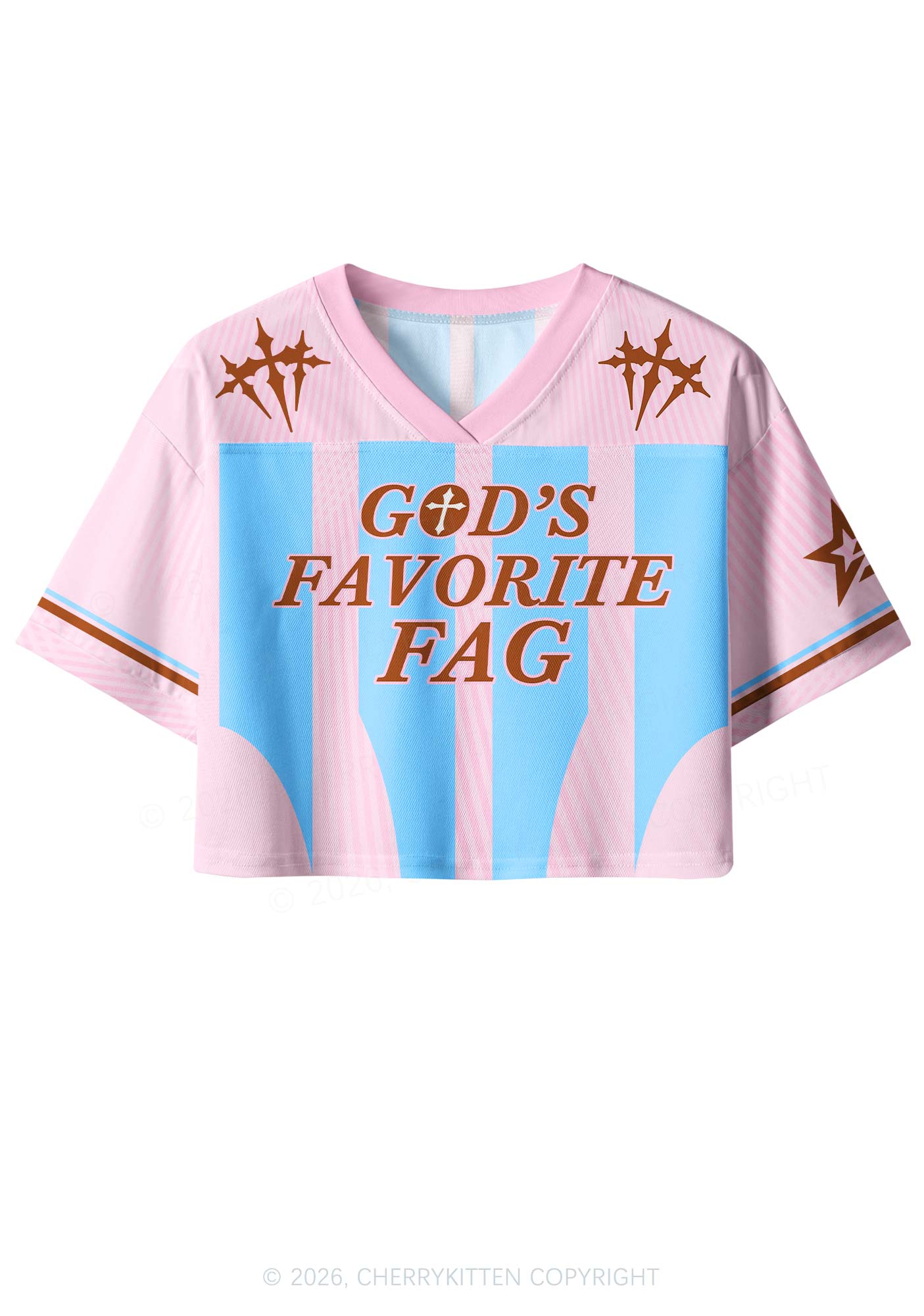 Light Pink Gods Favorite Fag Pride Y2K Crop Sport Jersey Shirts Cherrykitten
