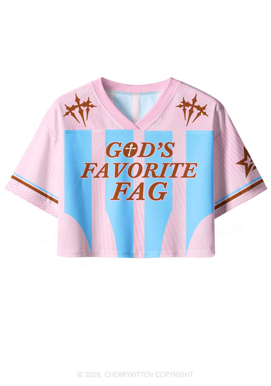 Light Pink Gods Favorite Fag Pride Y2K Crop Sport Jersey Shirts Cherrykitten