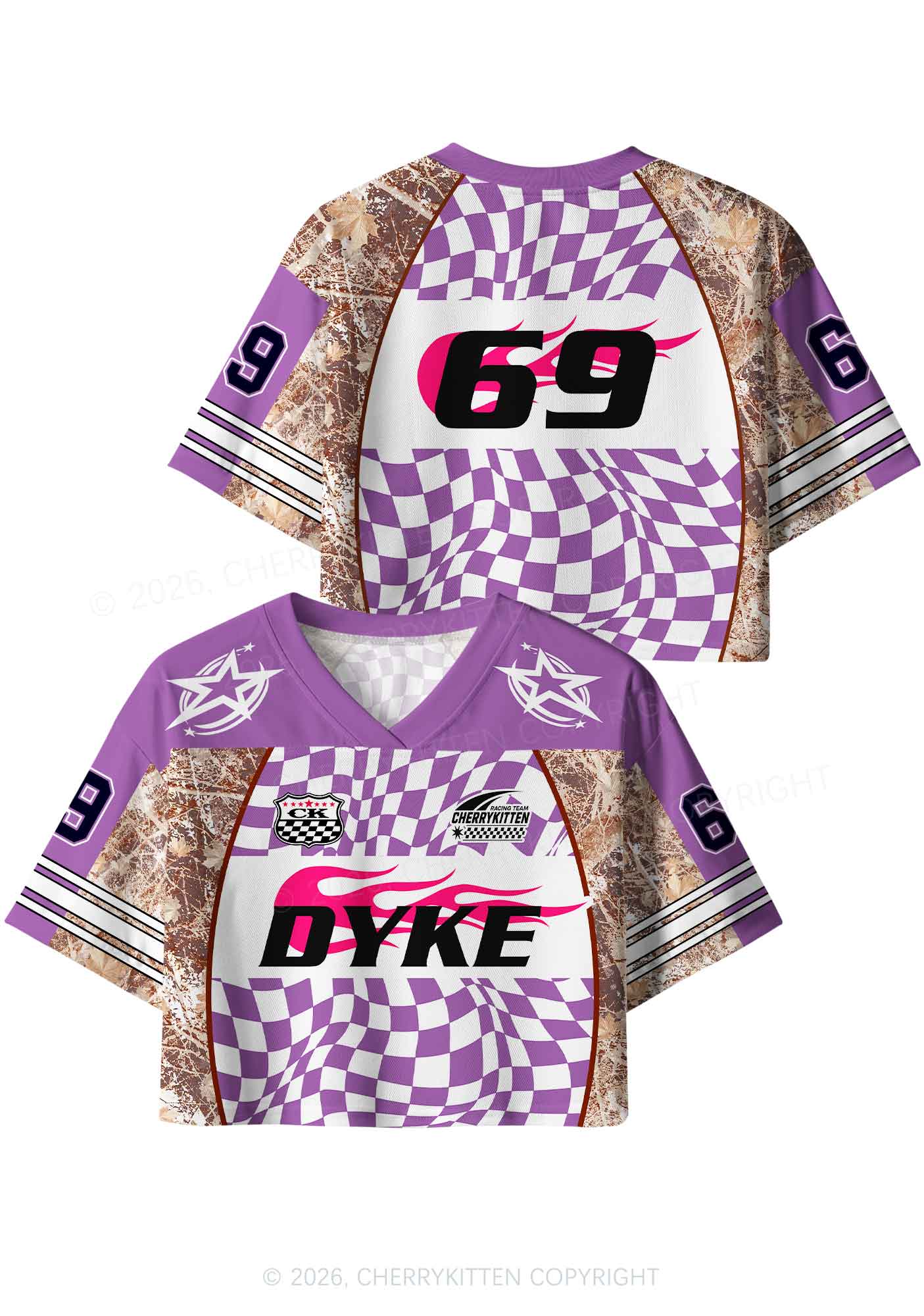 Purple Plaid Dyke Pride Y2K Crop Sport Jersey Shirts Cherrykitten