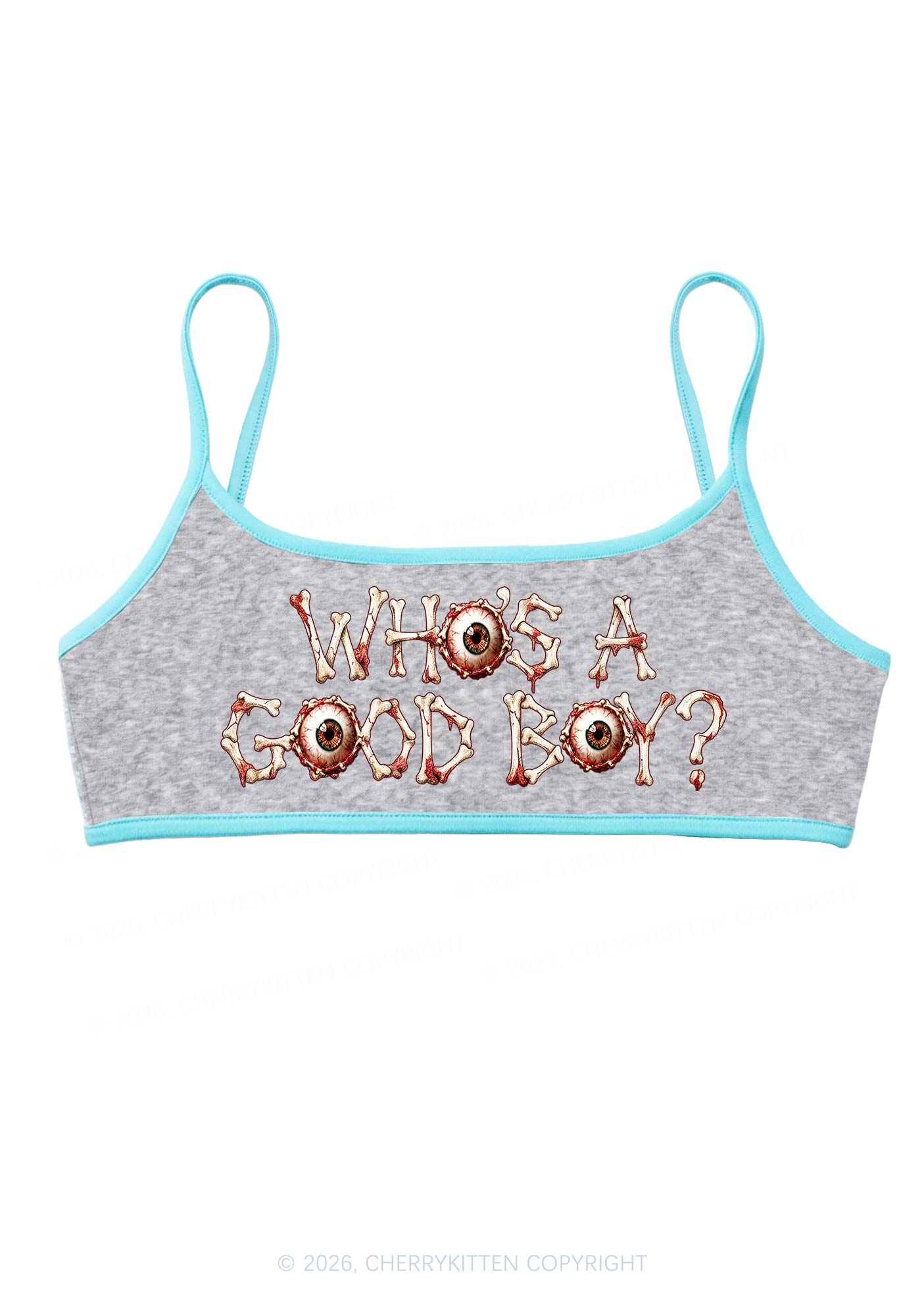 Halloween Whos A Good Boy Bone Eyeball Y2K Super Crop Cami Cherrykitten
