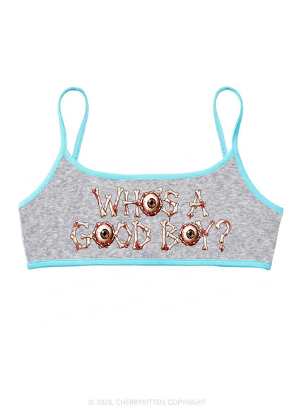 Halloween Whos A Good Boy Bone Eyeball Y2K Super Crop Cami Cherrykitten