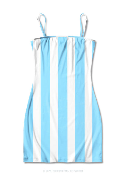 Blue White Stripes Y2K Print Slip Dress Cherrykitten