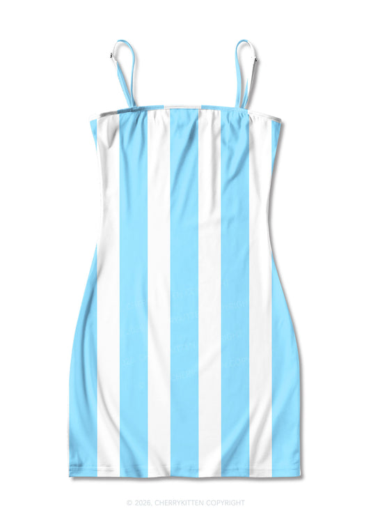 Blue White Stripes Y2K Print Slip Dress Cherrykitten