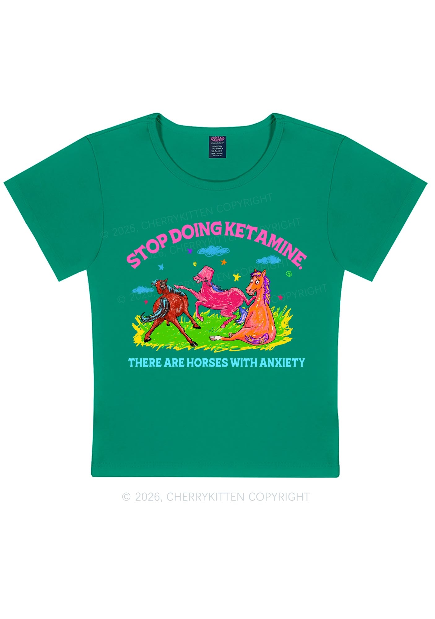 Horses With Anxiety Y2K Baby Tee Cherrykitten