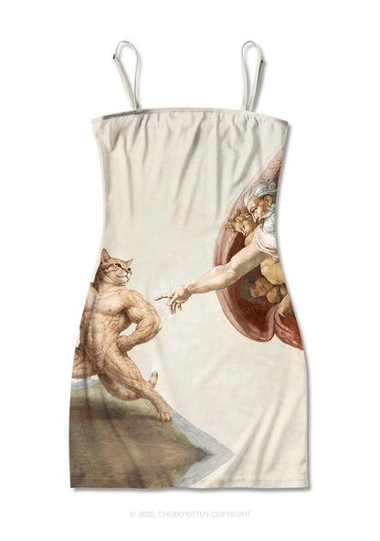 Gym Cat God Touch Y2K Print Slip Dress Cherrykitten