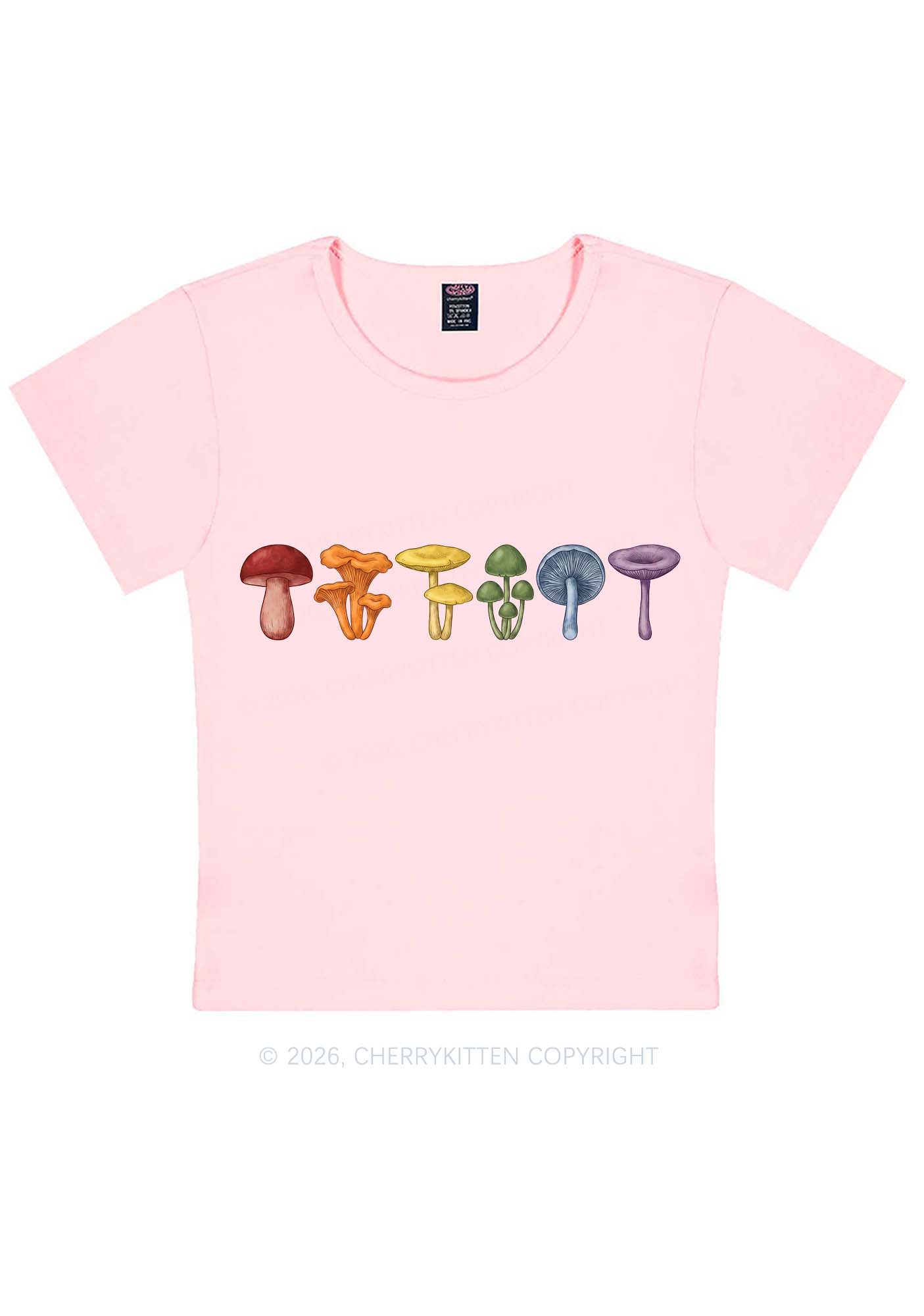Rainbow Mushroom Pride Y2K Baby Tee Cherrykitten