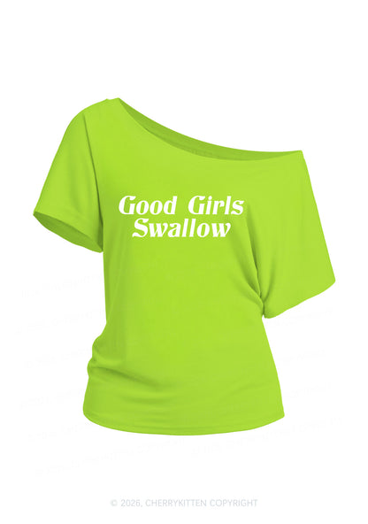 Good Girls Swallow Y2K Off Shoulder Tee Cherrykitten