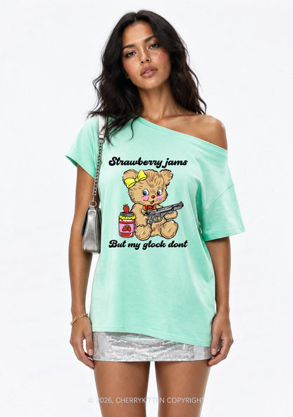 Strawberry Jams Bear Y2K Off Shoulder Tee Cherrykitten