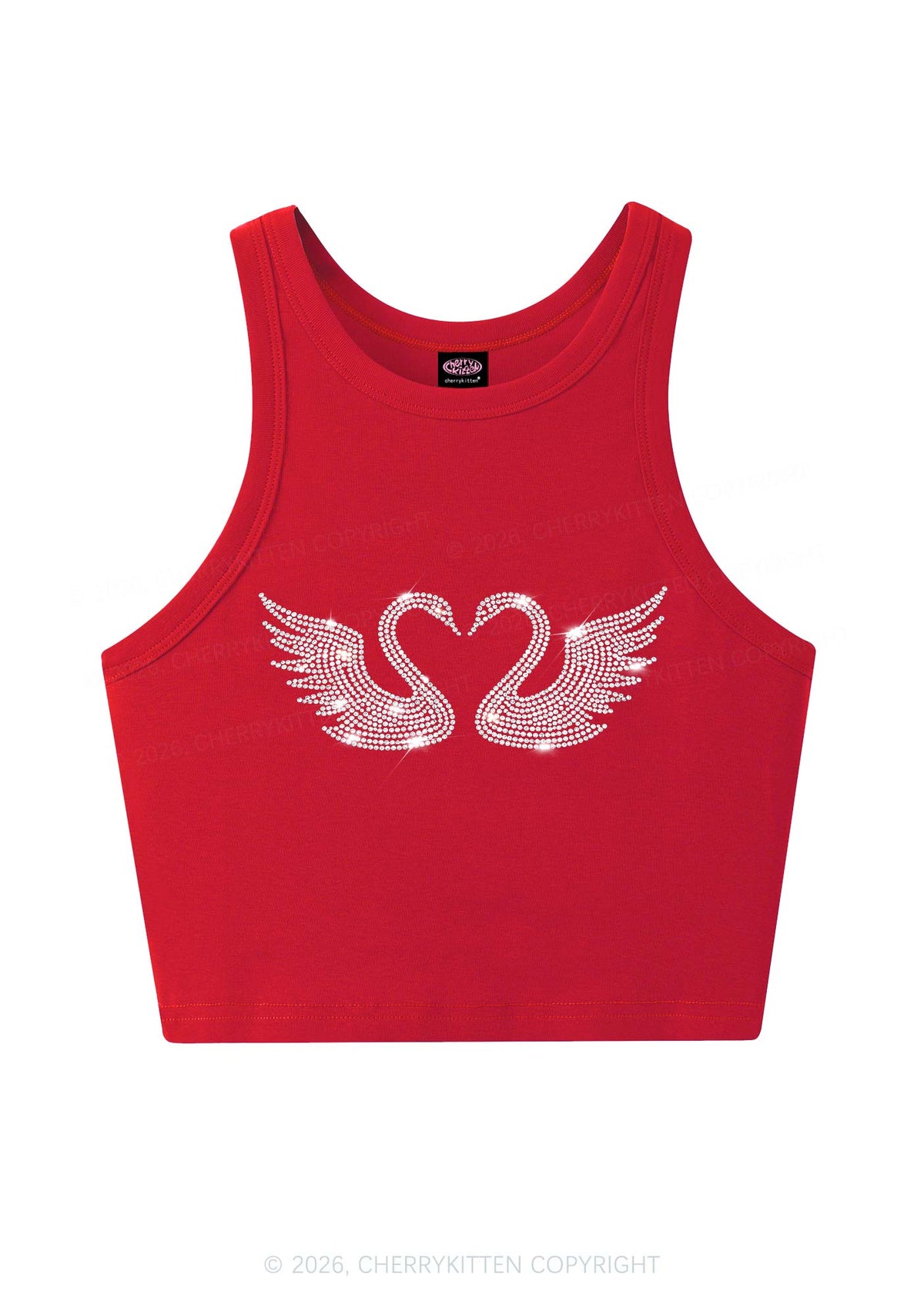 Rhinestone Swans Y2K Crop Tank Top Cherrykitten