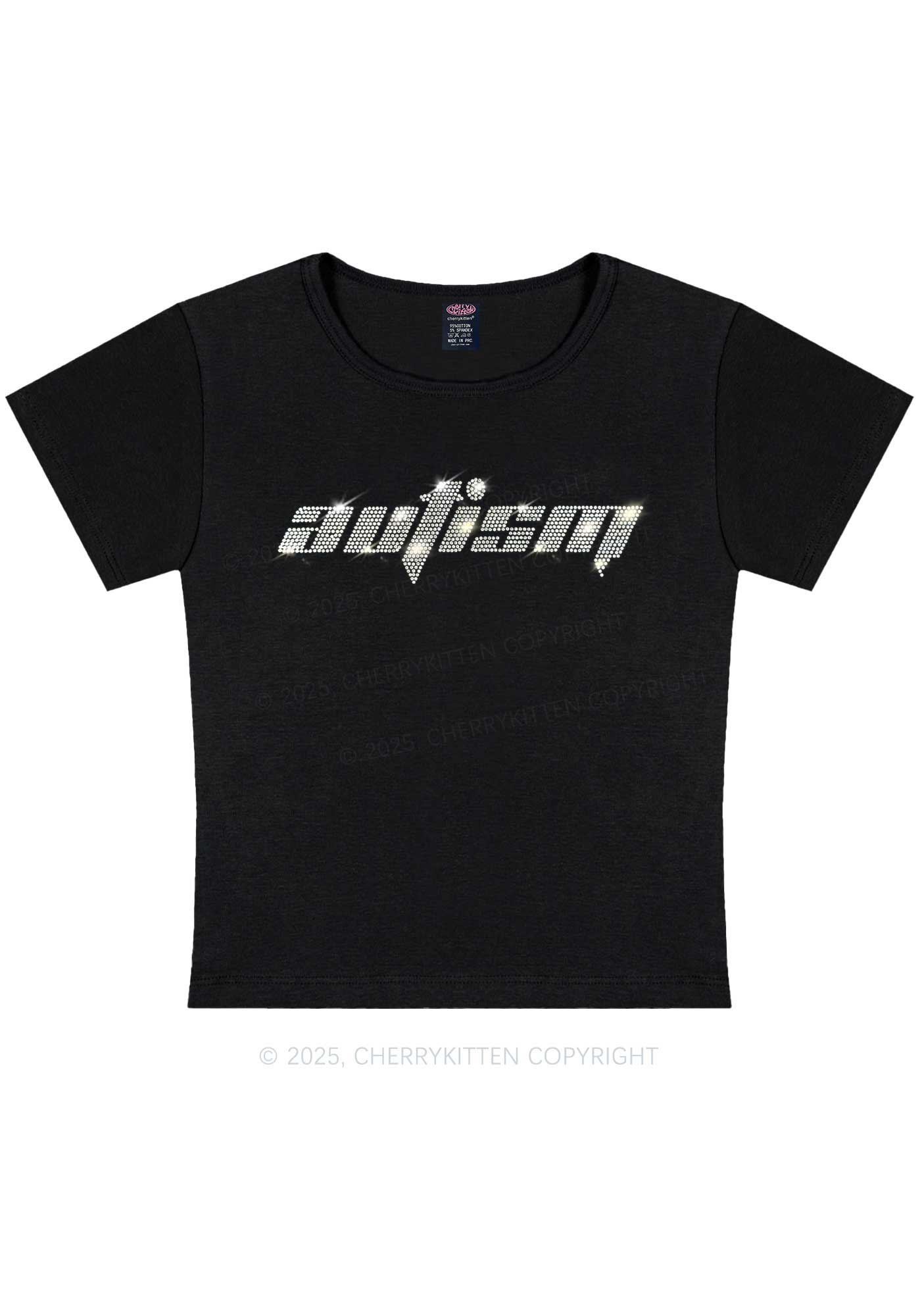 Curvy Rhinestone Autism Y2K Baby Tee Cherrykitten
