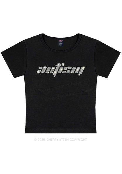 Curvy Rhinestone Autism Y2K Baby Tee Cherrykitten