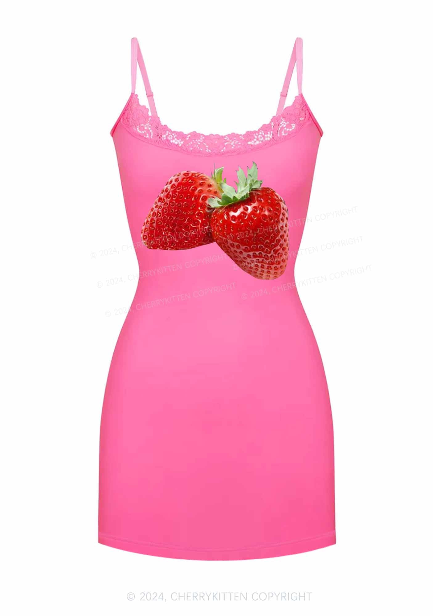 Pretty Strawberry Y2K Lace Slip Dress Cherrykitten