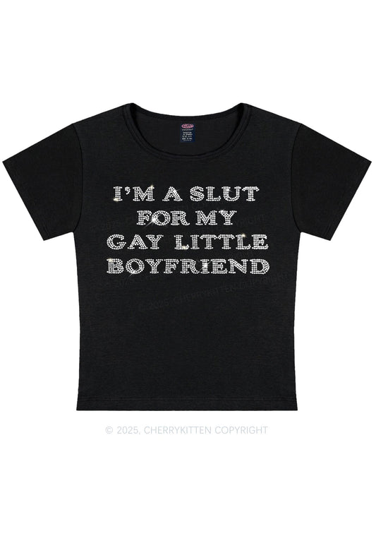 Rhinestone Slxt For My Gay BF Pride Y2K Baby Tee Cherrykitten