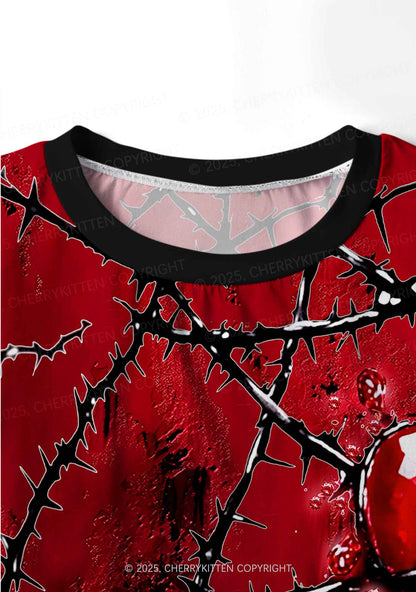 Halloween Thorned Ruby Y2K Print Long Sleeve Pajama Set Cherrykitten