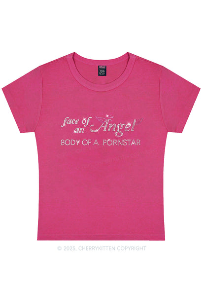 Rhinestone Face Of An Angel Y2K Baby Tee Cherrykitten