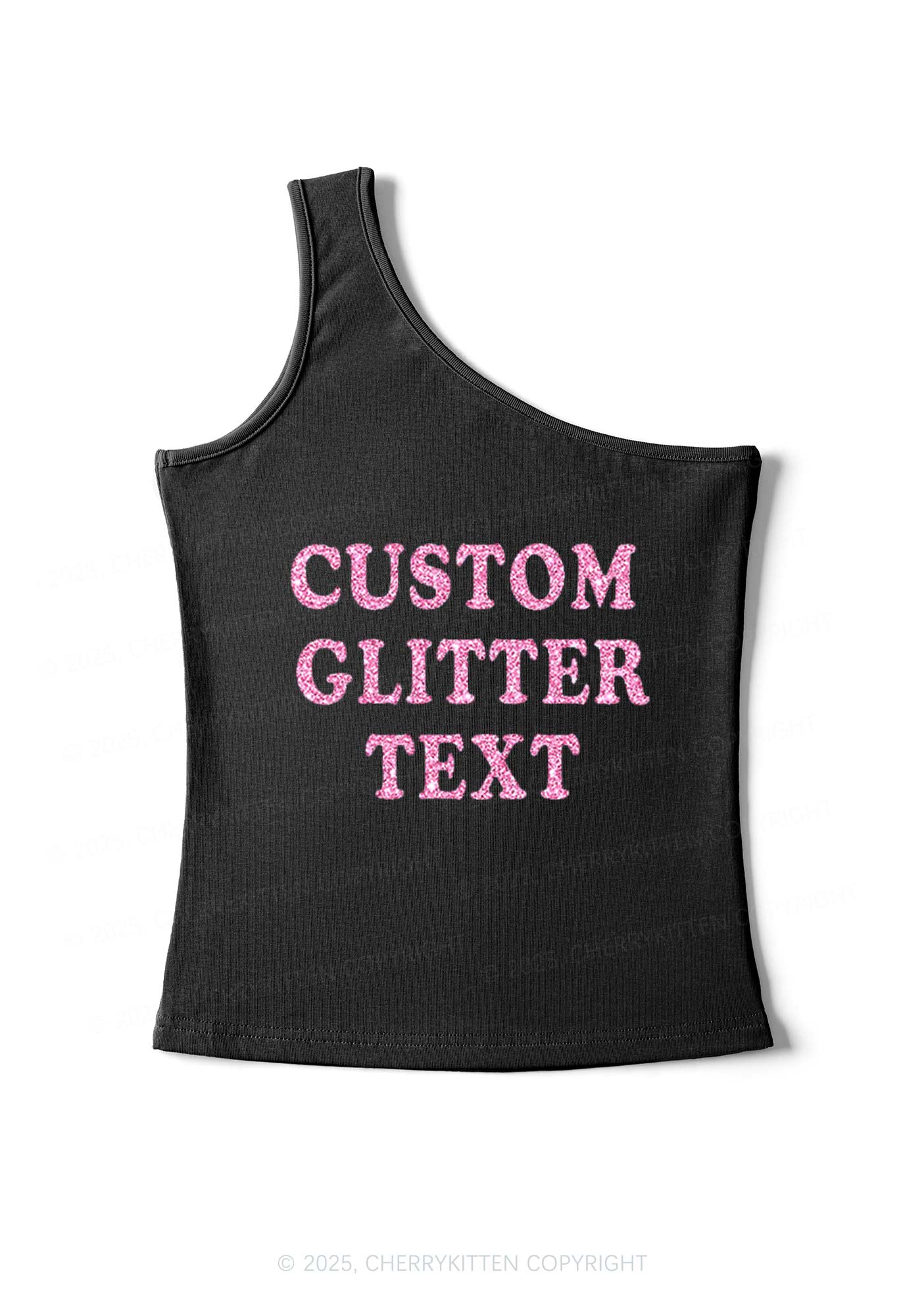 Custom Text Glitter Y2K One Shoulder Tank Top Cherrykitten