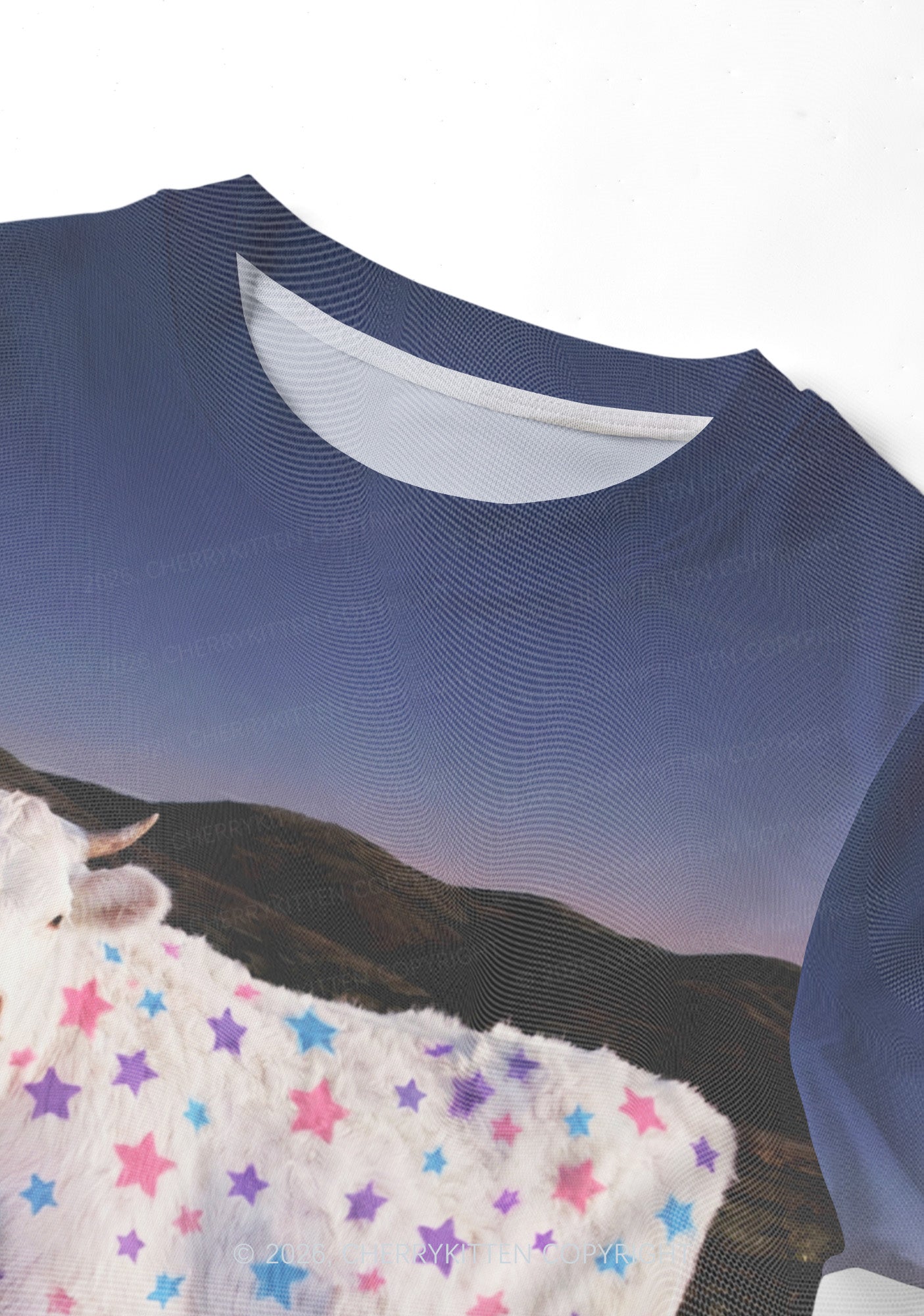 Pastel Star Cow Y2K Mesh Crop Top Cherrykitten