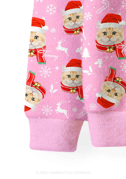 Custom Christmas Sweet Cat Face Y2K Christmas Cardigan Knit Sweatshirt Cherrykitten