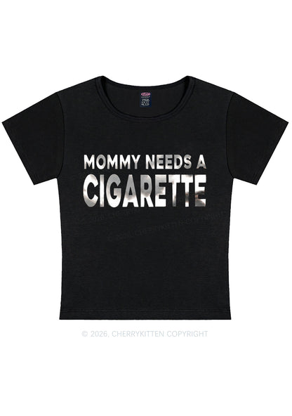 Mommy Needs A Cigarette Silver Foil Printed Y2K Baby Tee Cherrykitten