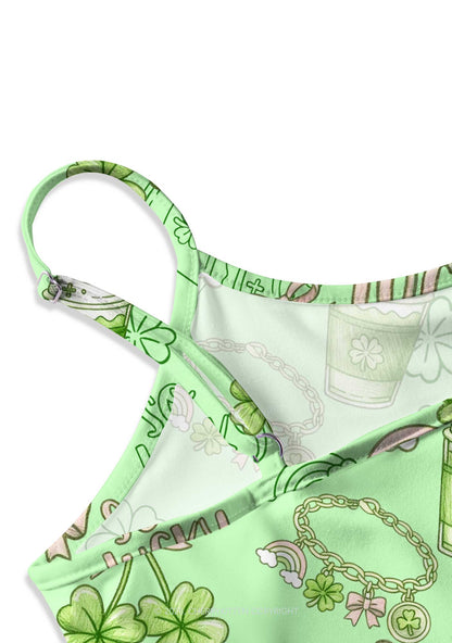 So Lucky Vibes St Patricks Y2K Print Slip Dress Cherrykitten