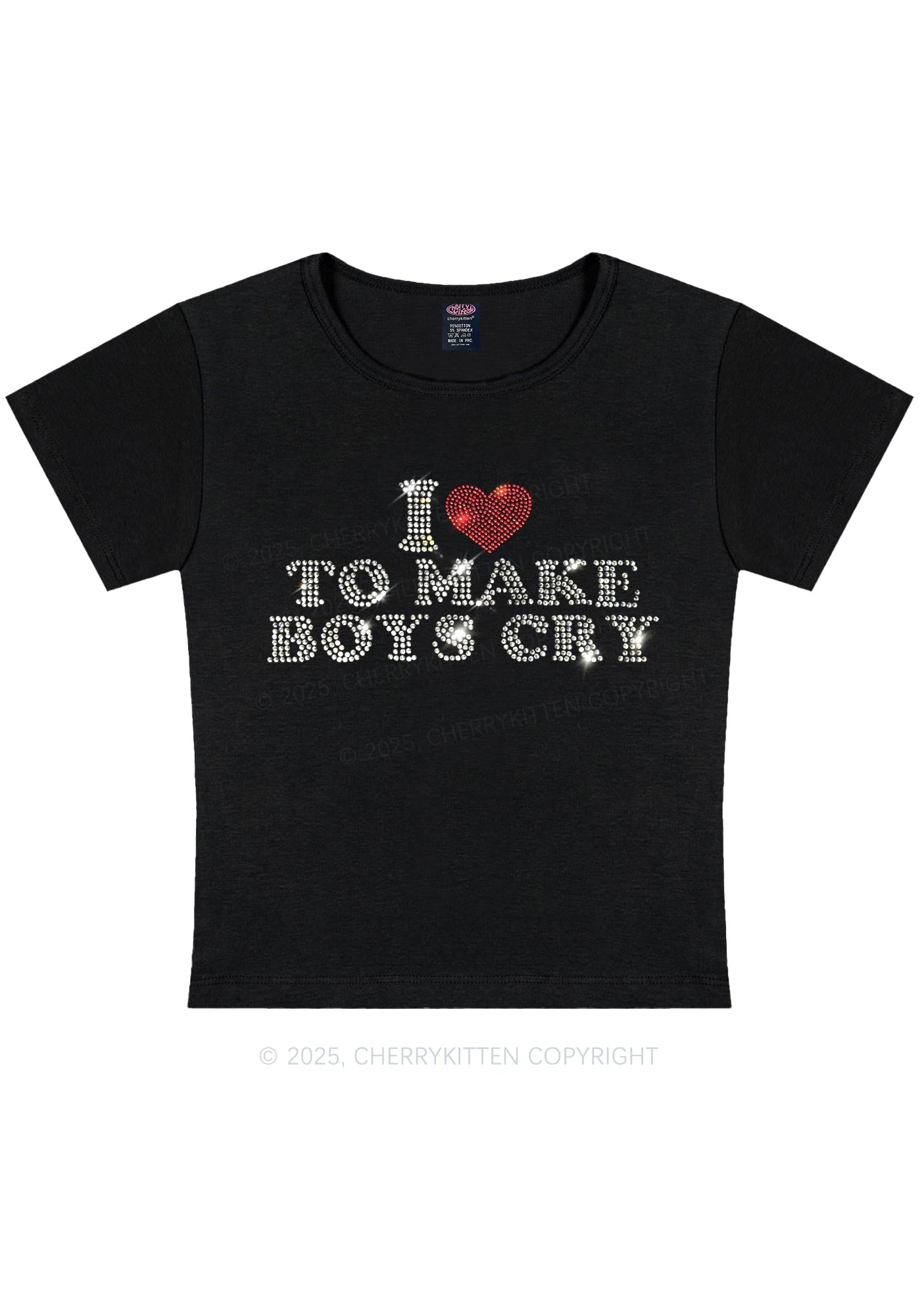 Curvy Rhinestone Love To Make Boys Cry Y2K Baby Tee Cherrykitten