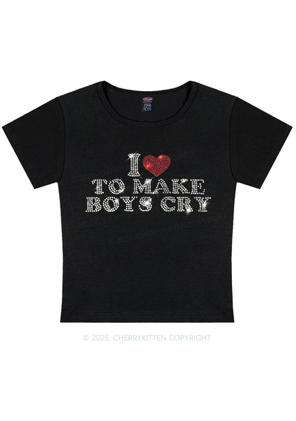 Curvy Rhinestone Love To Make Boys Cry Y2K Baby Tee Cherrykitten