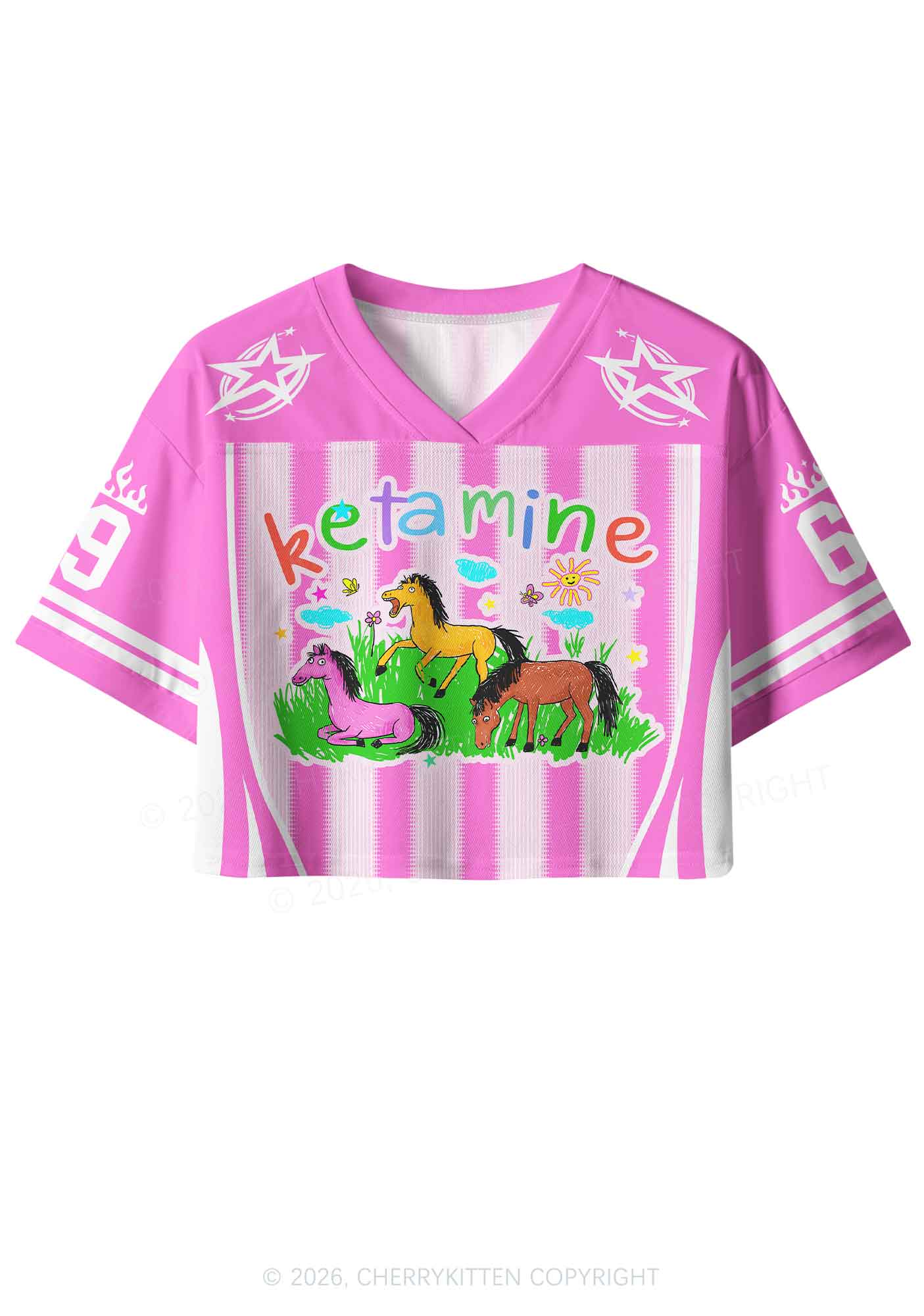 Rainbow K Pony Y2K Crop Sport Jersey Shirts Cherrykitten