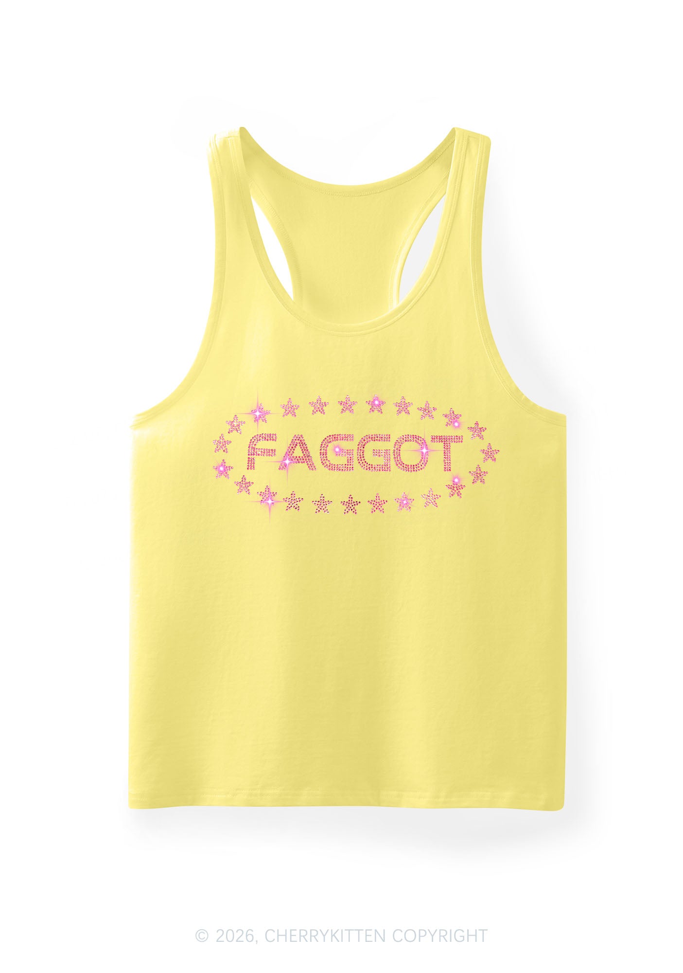 Rhinestone Pink Faggot Stars Pride Y2K Men Racerback Tank Top Cherrykitten