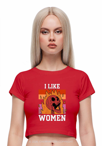I Like Women Skull Pride Y2K Baby Tee Cherrykitten