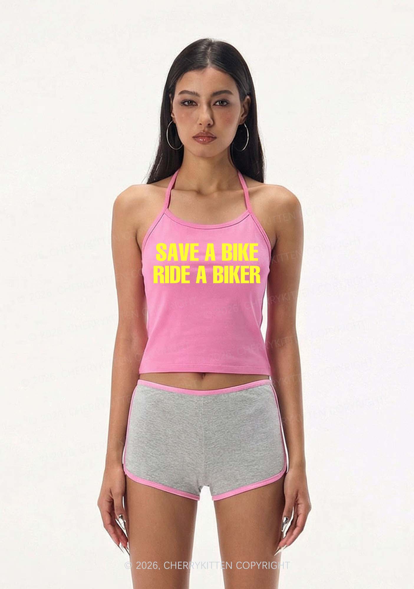 Save Bike Ride Biker Y2K Halter Neck Cami Cherrykitten